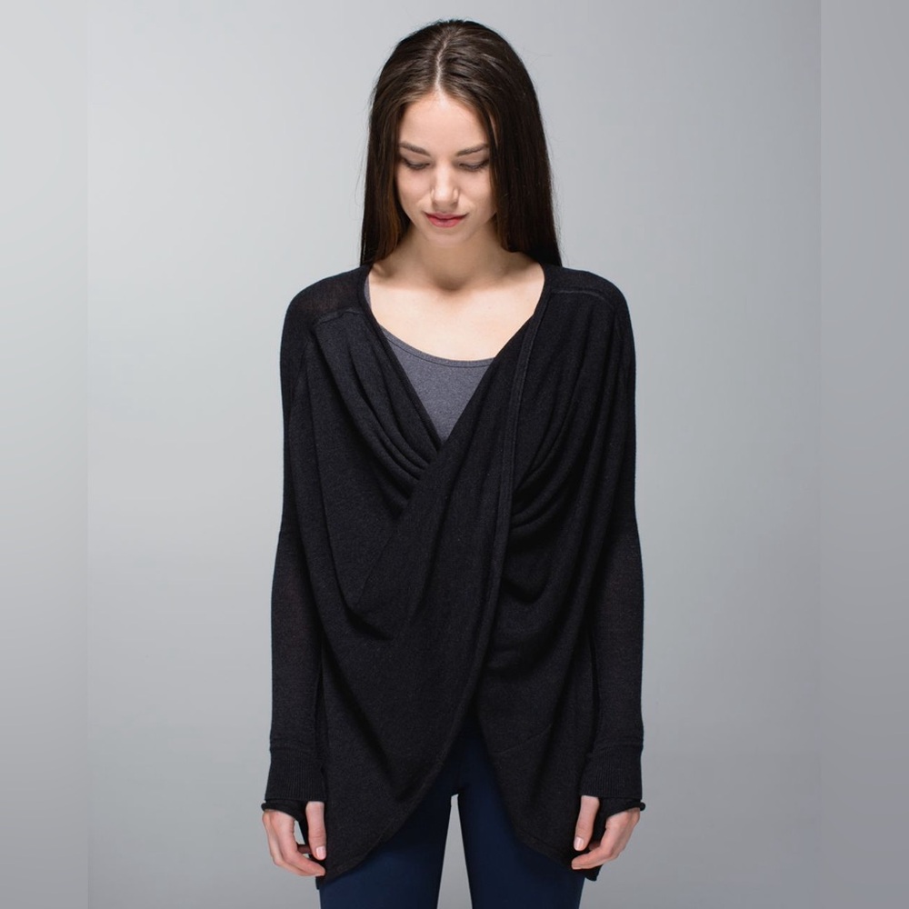 Lululemon Size 2 Black Iconic Sweater‎ Wrap Cardigan Cashmere Blend xs